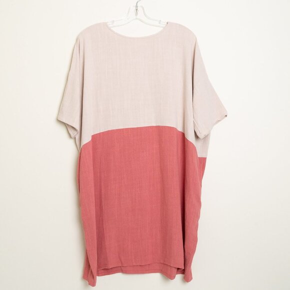 Jackson Rowe Rodina Oversized Color Block Linen Dress Sand / Hibiscus - Picture 2 of 12